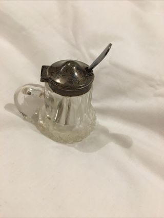 Antique Glass And Hallmarked Silver Salt With Spoon