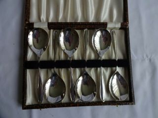 Vintage Silver Plated Epns Dessert Spoons X 6 Length 14 Cm Boxed