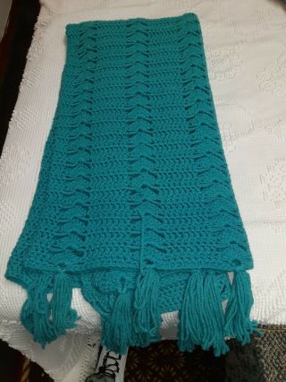 Afghan Blanket Crochet Retro Throw Granny Vintage 50 In Tall 58 In Long Teal