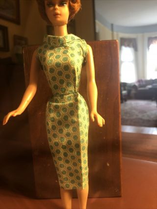 Vintage Barbie Sheath Dress Ca.  1960.  Vibrant Blue/ Green Print.  Unusual.