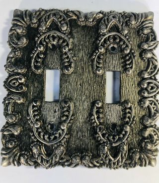 Vintage Ornate Metal Double Throw Light Switch Plate Cover Pearl Maid
