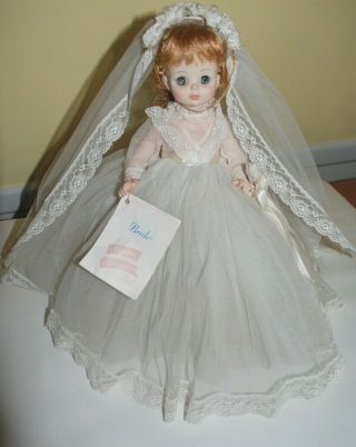 Vintage Madame Alexander 13 " Bride Doll Blonde Blue Eyed With Tag And Stand