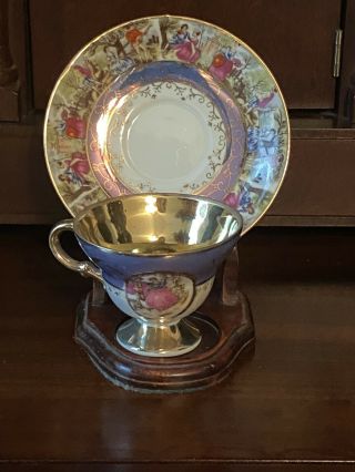 Antique Royal Crown Cup & Saucer Purple And Gold Inside