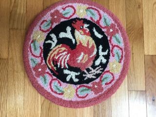 Antique Primitive Country Farm House Rooster Hooked Mat Stool Cover Rug Art