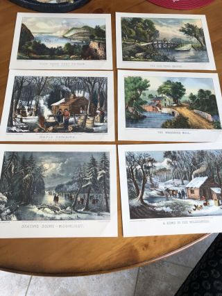 (6) 9” X 12” Vintage Currier And Ives Lithograph Prints Outdoor Scenes History