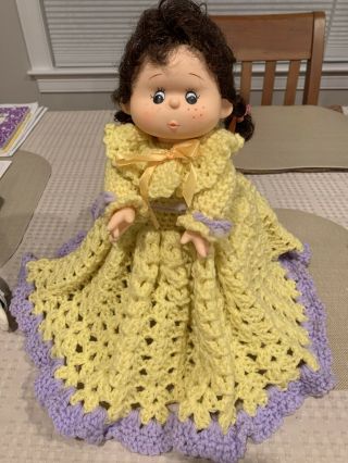 Vintage Doll W/ Crochet Dress Toilet Paper Cover W/ Vintage Roll