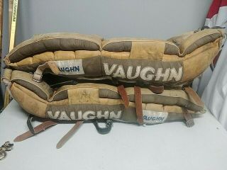 Vintage Vaughn 29  Brown Leather Hockey Goalie Pads Nhl Rare