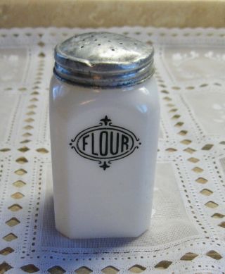 Antique Milk Glass Spice Container Flour Jar With Shaker Top Hoosier Cook Range