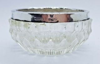 LARGE 7cm CUT CRYSTAL GLASS SILVER RIM MASTER SALT CELLAR William Hutton 1907 2