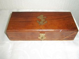 Vintage Wooden Box With Brass Inlaid And Chrome