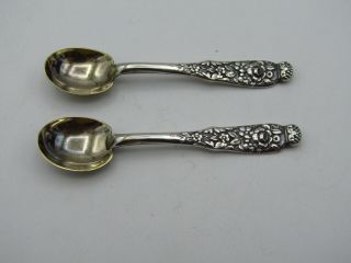 Rare Set Of 2 Tiffany & Co Sterling Silver Salt Spoons Flower Handle.  925 P7