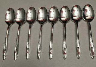 Wm Rogers International Silver Lovely Rose 1960 Set Of 8 Tablespoons Vintage