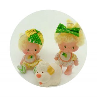 Vintage G1 Strawberry Shortcake Twins Lem And Ada With Sugar Woofer Doll Set