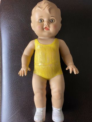 Vintage Rubber Squeak Doll Tod - L - Tot Toy,  Baby Boy,  White Diaper,  Sun Rubber Co
