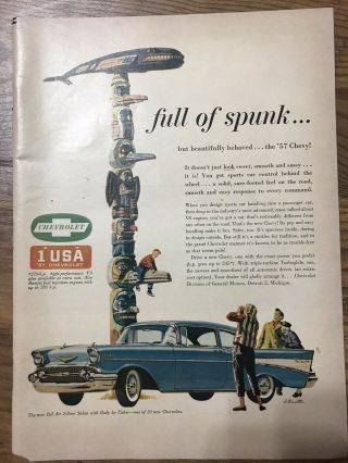 1957 Chevy Bel Air Ad Vintage Antique Car Chevrolet Full Page Advertisement