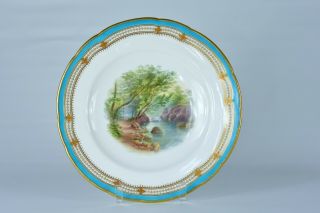 An Antique 19thc Minton Hand Painted Landscape Porcelain Plate Signed