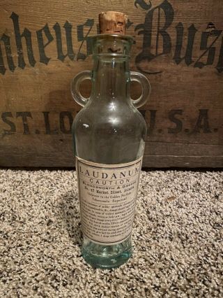 Rare Antique Laudanum Medicine Bottle W Cork Stopper Bloodsworth Greede Atlanta