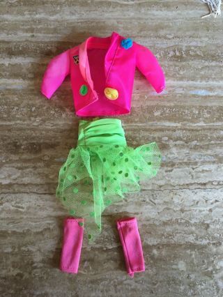 Vintage Barbie Neon Tulle Polka Dot Skirt Flowered Jacket Leg Warmers