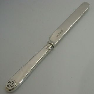 HEAVY RARE SWASTIKA STERLING SILVER BUTTER SPREADER 1912 ANTIQUE ALL SILVER 48g 2