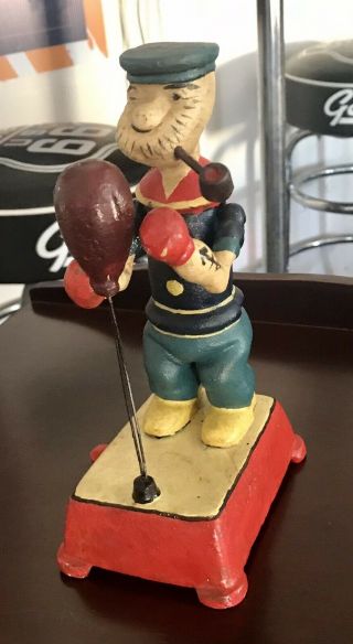 Rare Vintage Popeye Cast Iron Boxing Toy - 7.  5” - Still - Good Cond