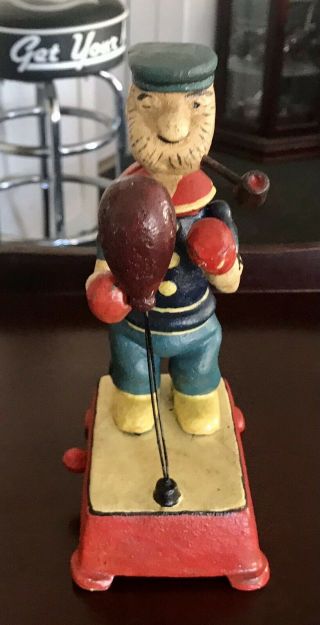 Rare Vintage Popeye Cast Iron Boxing Toy - 7.  5” - Still - Good Cond 2
