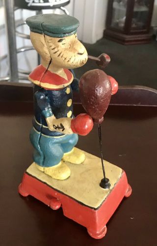 Rare Vintage Popeye Cast Iron Boxing Toy - 7.  5” - Still - Good Cond 3
