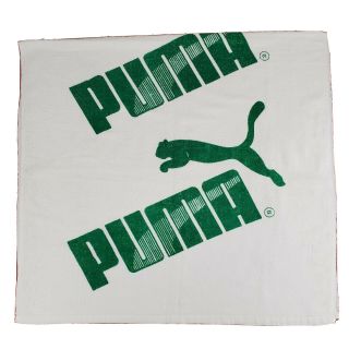 Vintage Puma Athletics Beach Bath Towel 30” X 56” 100 Cotton White Green 80 