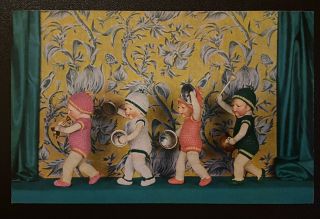 Vintage Kathe Kruse Postcard,  Dolls With Musical Instruments,  Posted Rotterdam