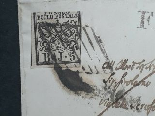 RARE 1858 Papal States Folded Cover ties 5 Baj stamp Fano to Rome 2