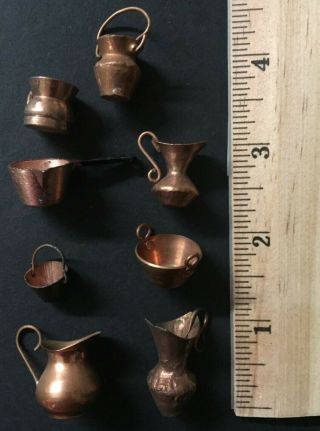 Set Of 8 Vintage Kitchen Copper Pots Pitchers Pail Dollhouse Miniature 1:12
