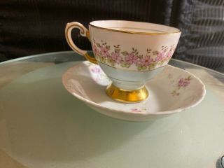 Vintage Tea Cup And Saucer Set Blue & Gold Tuscan