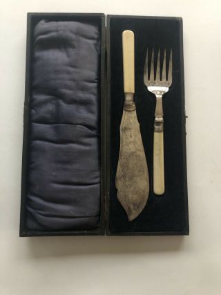 Antique Silver Plated Fish Knife And Fork Set Hallmarks Engraved