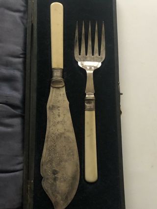 Antique Silver Plated Fish Knife And Fork Set Hallmarks Engraved 3
