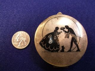 Rare Vtg Antique Victorian Era? Sterling Silver Make - Up Compact,  3 Silhouettes