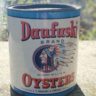 Rare Daufuski Brand Oysters Tin L.  P.  Maggioni & Company Savannah Ga Gallon Can