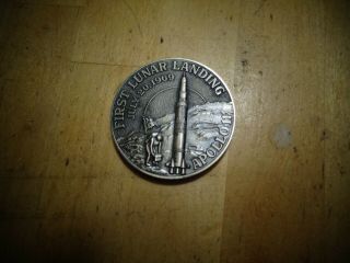 Large.  999 Fine Silver Rare Vintage 1969 Apollo 11 First Lunar Landing Round