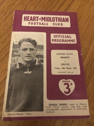 Rare Heart Of Midlothian V Celtic Match Programme 14/3/58 1958 Hearts