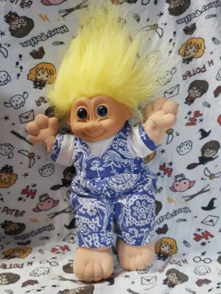 Vintage Rare Russ Wee Troll Kidz 9 " April Soft Body Doll Blue Dungarees