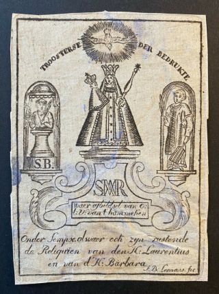 Engraving Antique 18th Century Holy Card Our Lady Jesus Art Signed
