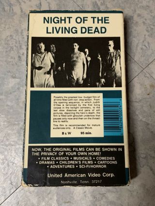 Night of the Living Dead VHS RARE 1989 United American Video NO.  74 Horror VG 2
