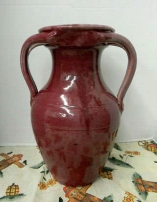 Large Signed A.  R.  Cole 14.  5 " Split Handle Floor Vase,  Rare Maroon Glaze,  1940 