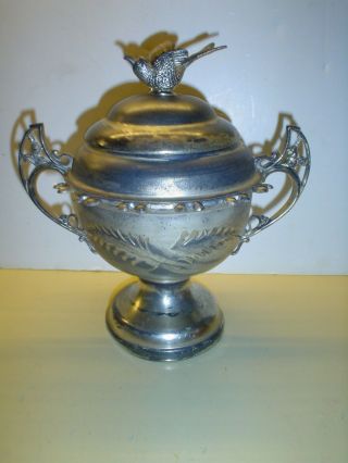 Early Wr William Rogers Quadruple Plate York Bird Finial Covered Sugar Bowl