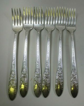 Silverplate; National Silver Co.  Rose & Leaf Pattern Long Handle Forks (746)