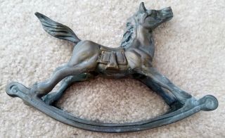 Antique Vtg Hand Carved Rocking Horse Solid Copper Brass Carousel Art Figure 8 "