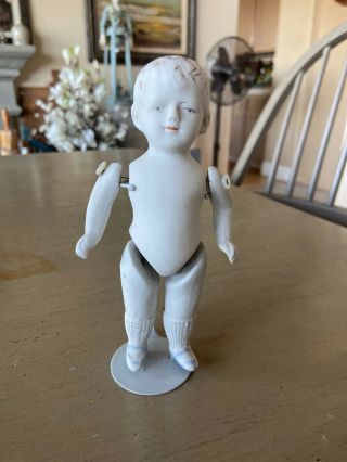 Vintage Porcelain Bisque Jointed Baby Miniature Doll Figure Wire Joint 6 "