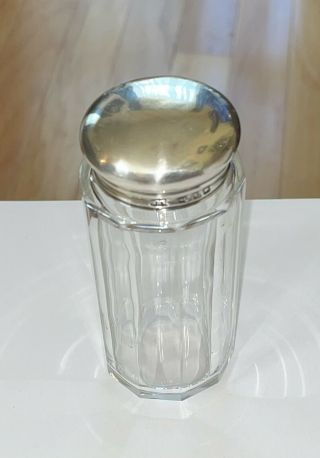 Antique English Sterling Silver & Crystal 3 3/4” Faceted Covered Jar Circa 1916