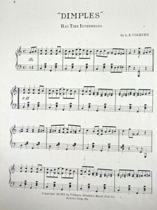 1910 DIMPLES RAG antique ragtime sheet music L.  E COLBURN sheet music KANSAS CITY 3