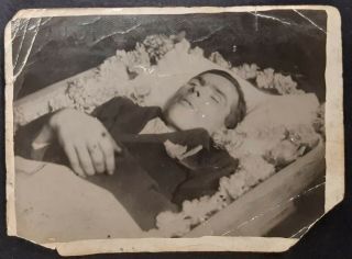 1930s Funeral Of Young Man Dead Coffin Post Mortem Mourning Soviet Antique Photo