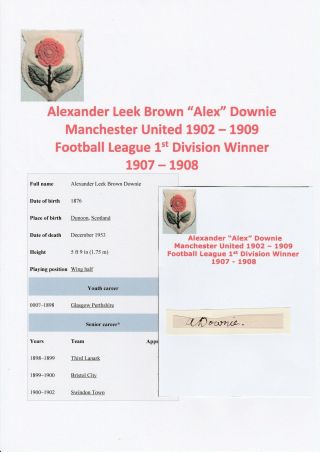 Alex Downie Manchester United 1902 - 1909 Extremely Rare Orig Hand Signed Cutting