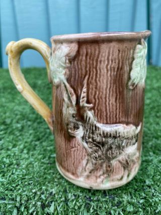 Mid 19thc Majolica Jug With Embossed Horned Goats,  Leaves & Other C1860s